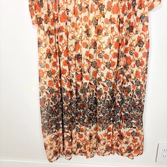 Free People See It Through Maxi Dress Cream Red Floral Boho Size Large - Picture 10 of 11